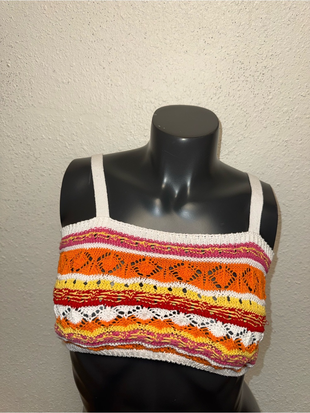 Zara Multicolor Crochet Stripe Crop Top